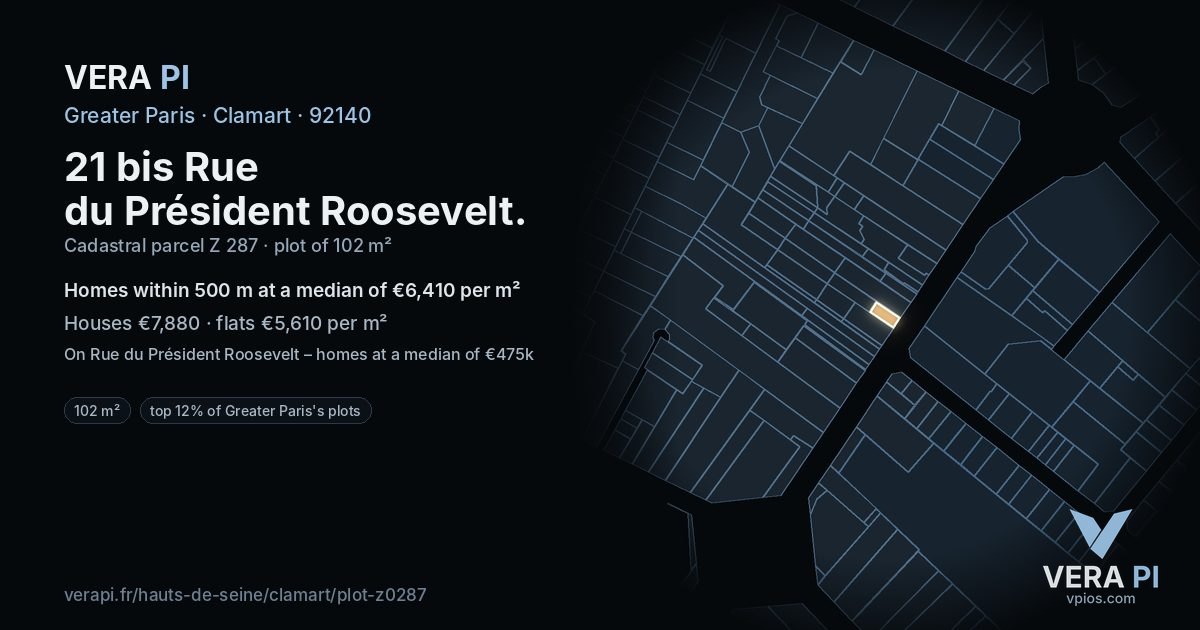21 bis Rue du Président Roosevelt, Clamart at night – the plot lit, the parcels around coloured by the prices near them