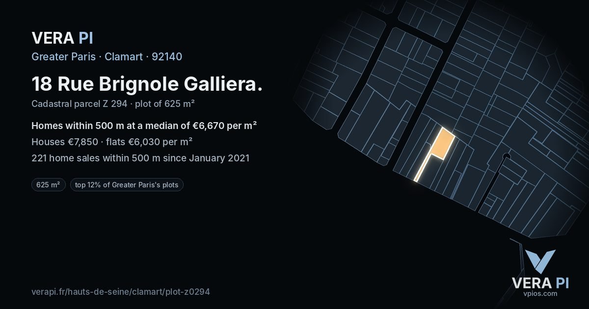 18 Rue Brignole Galliera, Clamart at night – the plot lit, the parcels around coloured by the prices near them