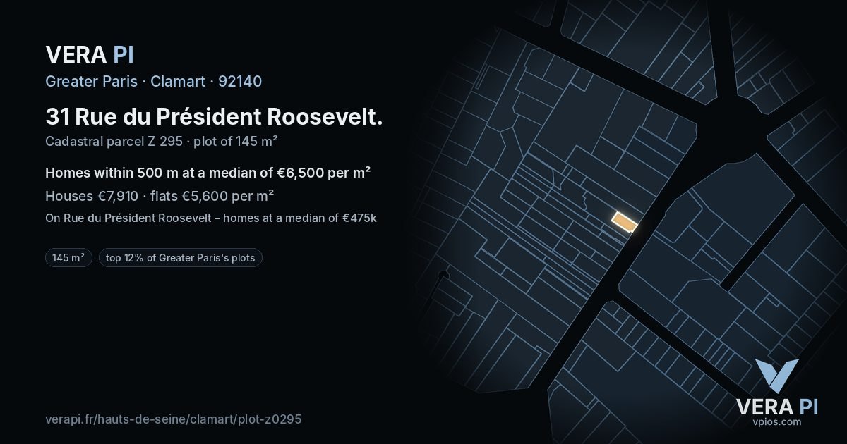 31 Rue du Président Roosevelt, Clamart at night – the plot lit, the parcels around coloured by the prices near them