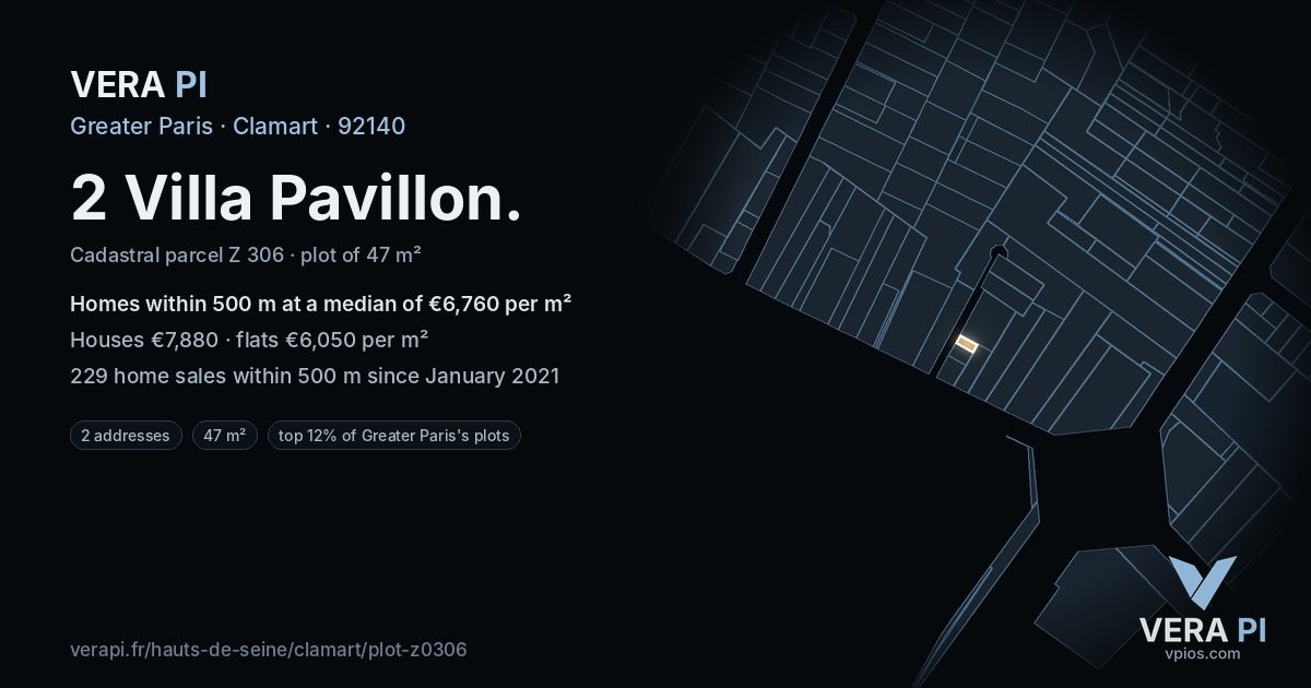 2 Villa Pavillon, Clamart at night – the plot lit, the parcels around coloured by the prices near them