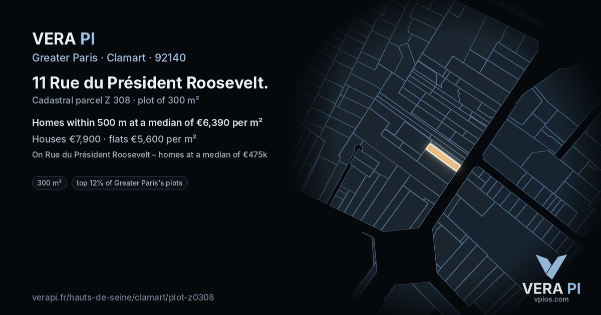 11 Rue du Président Roosevelt, Clamart at night – the plot lit, the parcels around coloured by the prices near them