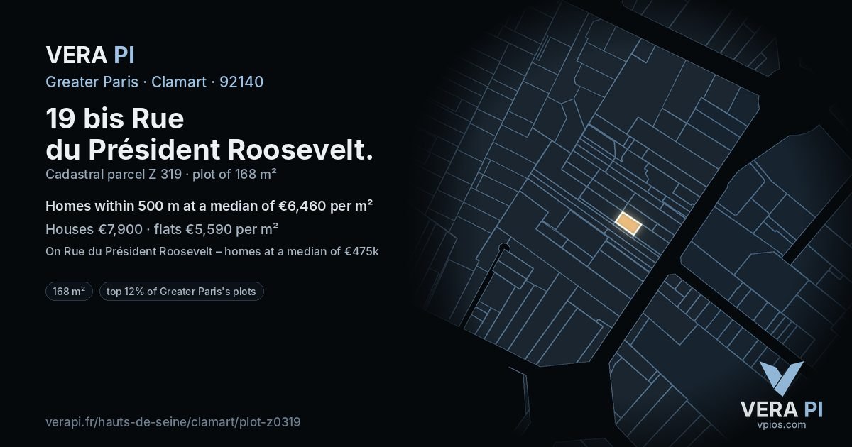 19 bis Rue du Président Roosevelt, Clamart at night – the plot lit, the parcels around coloured by the prices near them