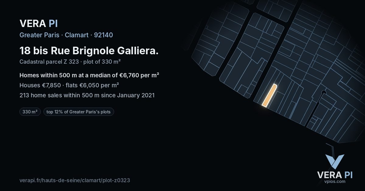 18 bis Rue Brignole Galliera, Clamart at night – the plot lit, the parcels around coloured by the prices near them