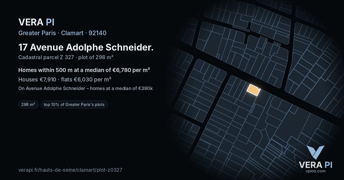 17 Avenue Adolphe Schneider, Clamart at night – the plot lit, the parcels around coloured by the prices near them