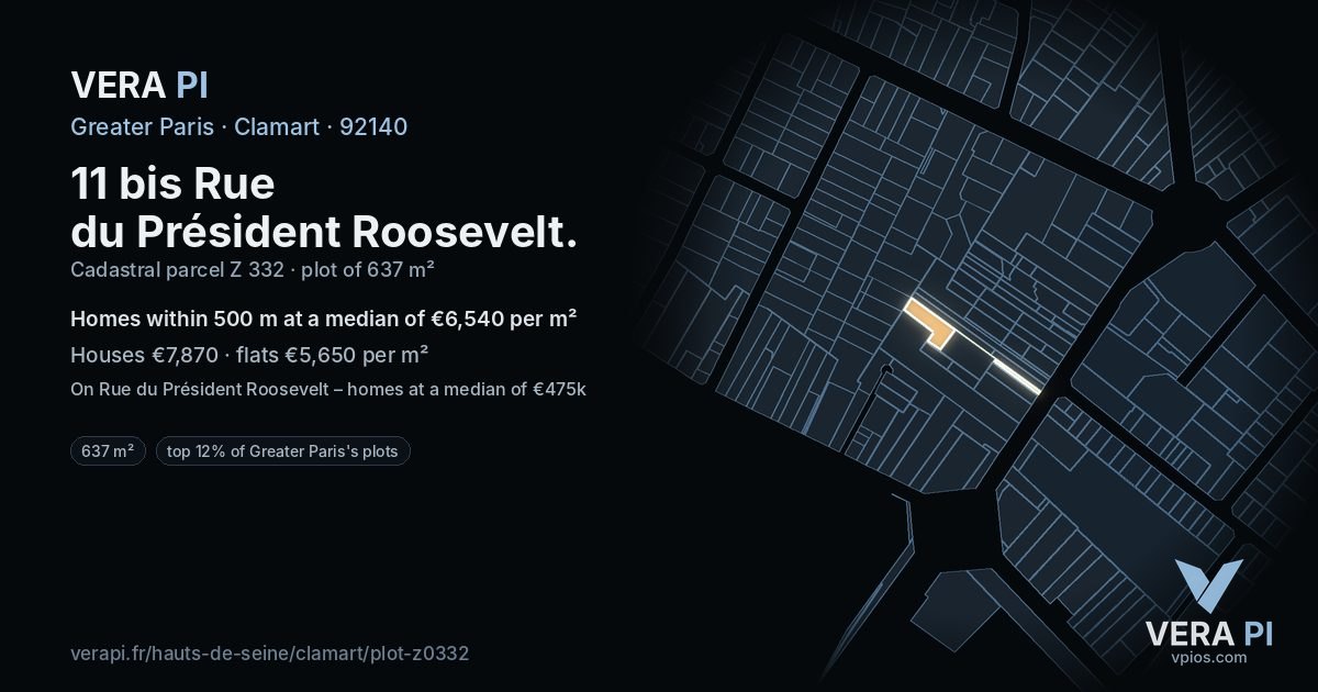 11 bis Rue du Président Roosevelt, Clamart at night – the plot lit, the parcels around coloured by the prices near them