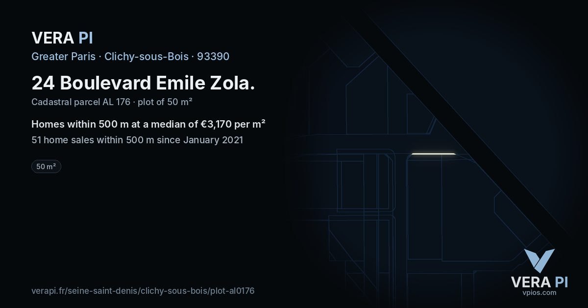 24 Boulevard Emile Zola, Clichy-sous-Bois at night – the plot lit, the parcels around coloured by the prices near them