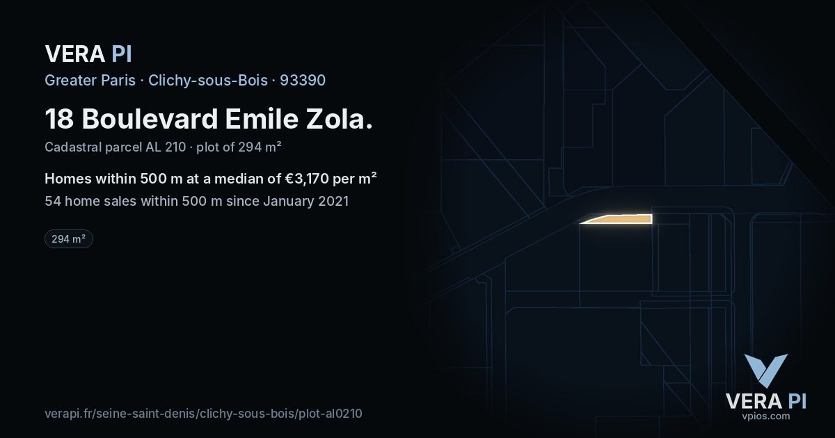 18 Boulevard Emile Zola, Clichy-sous-Bois at night – the plot lit, the parcels around coloured by the prices near them