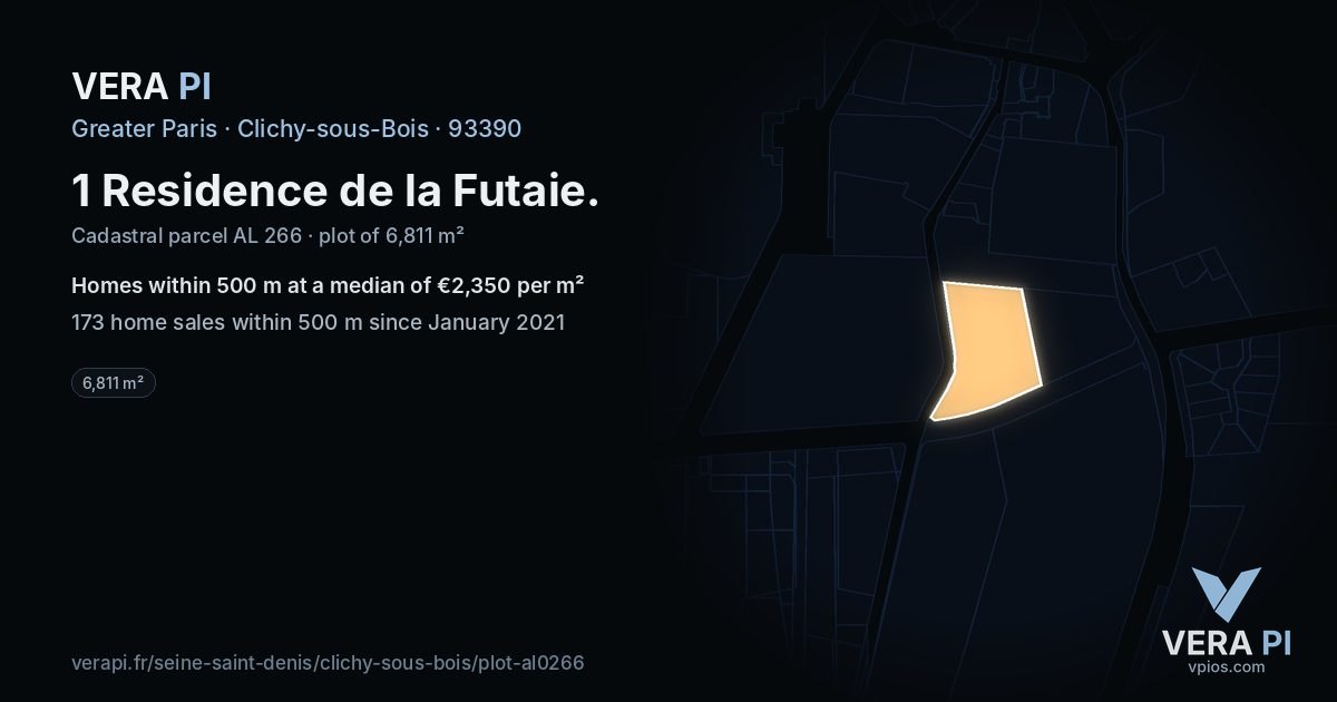 1 Residence de la Futaie, Clichy-sous-Bois at night – the plot lit, the parcels around coloured by the prices near them
