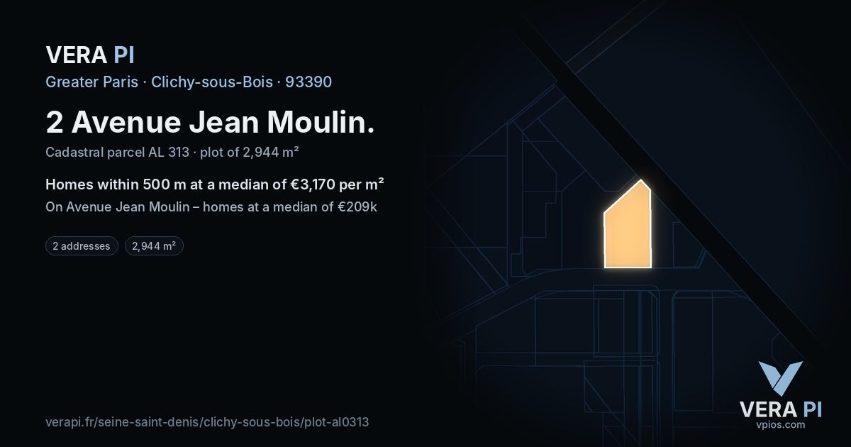 2 Avenue Jean Moulin, Clichy-sous-Bois at night – the plot lit, the parcels around coloured by the prices near them