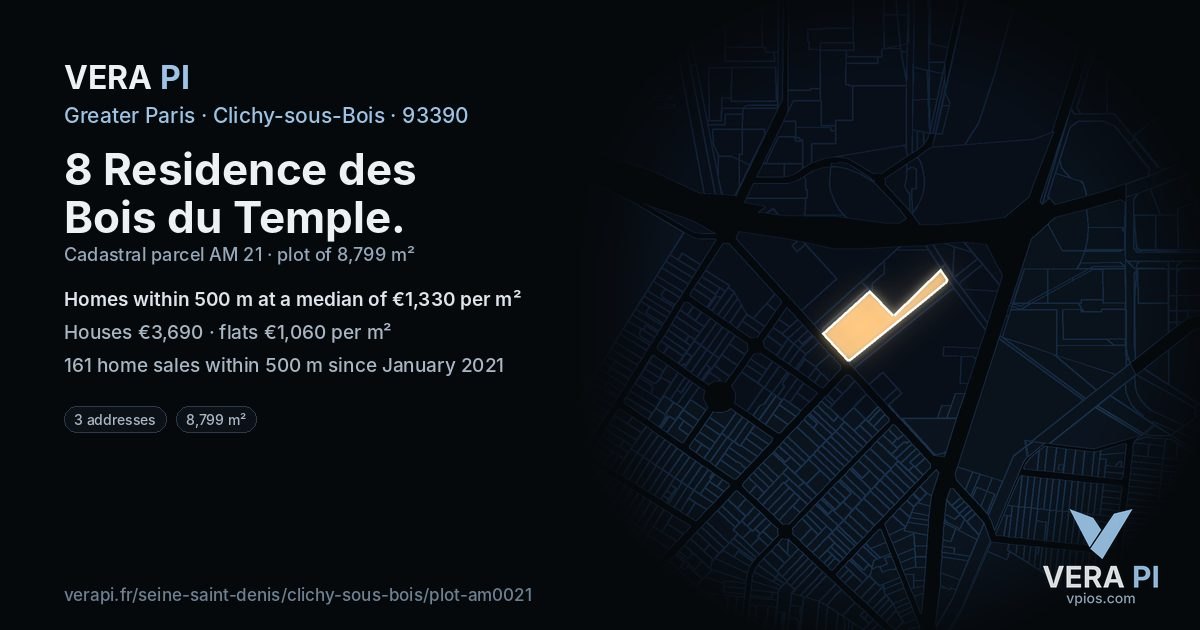 8 Residence des Bois du Temple, Clichy-sous-Bois at night – the plot lit, the parcels around coloured by the prices near them
