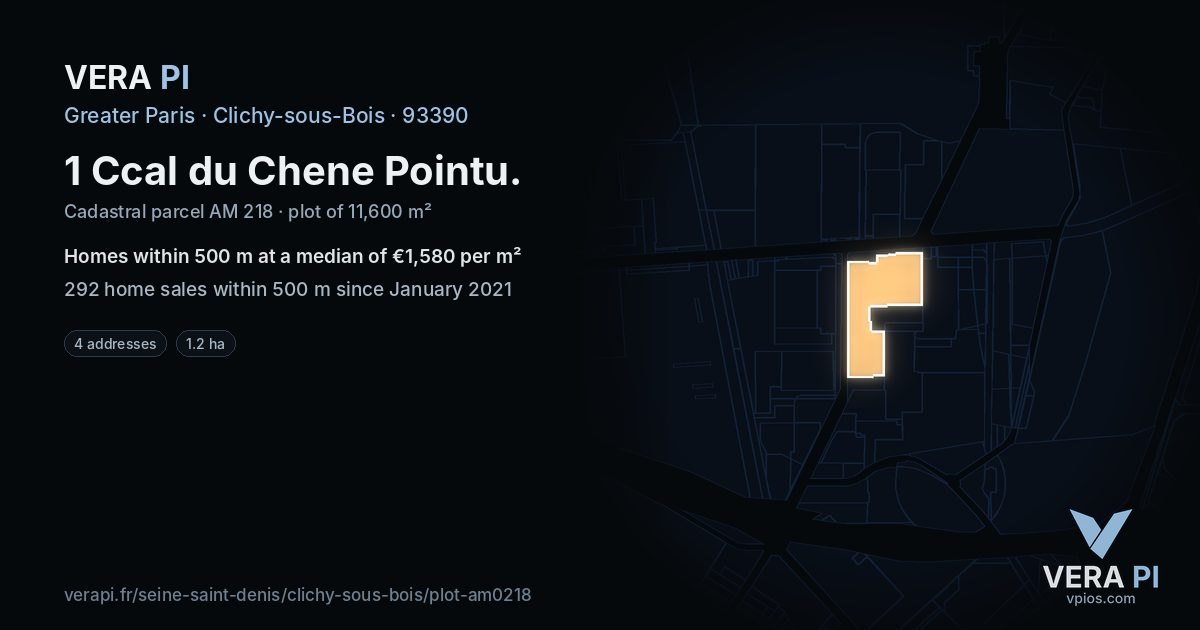 1 Ccal du Chene Pointu, Clichy-sous-Bois at night – the plot lit, the parcels around coloured by the prices near them