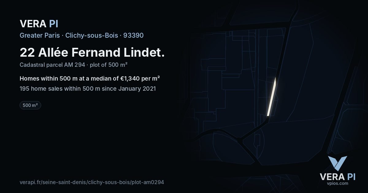 22 Allée Fernand Lindet, Clichy-sous-Bois at night – the plot lit, the parcels around coloured by the prices near them