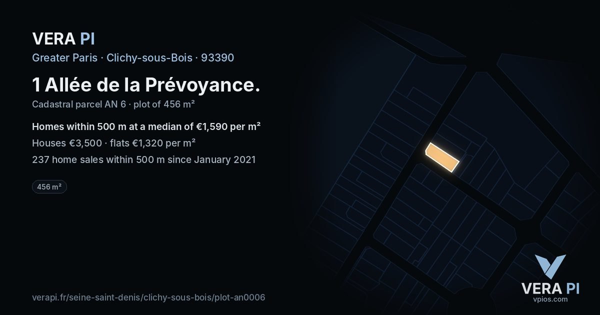 1 Allée de la Prévoyance, Clichy-sous-Bois at night – the plot lit, the parcels around coloured by the prices near them