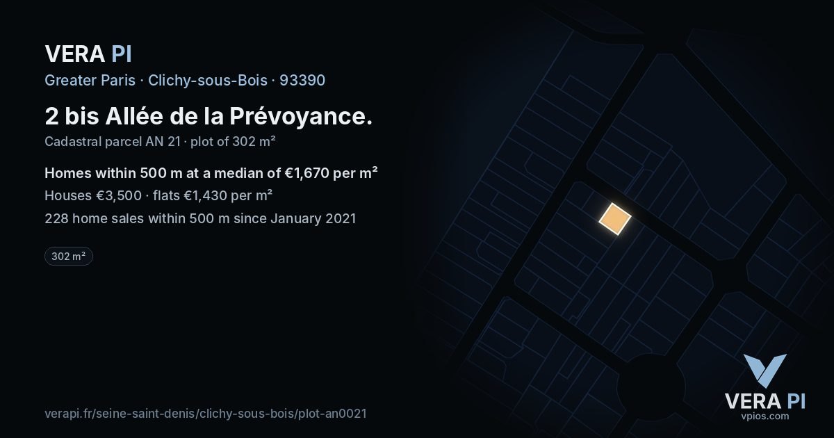 2 bis Allée de la Prévoyance, Clichy-sous-Bois at night – the plot lit, the parcels around coloured by the prices near them