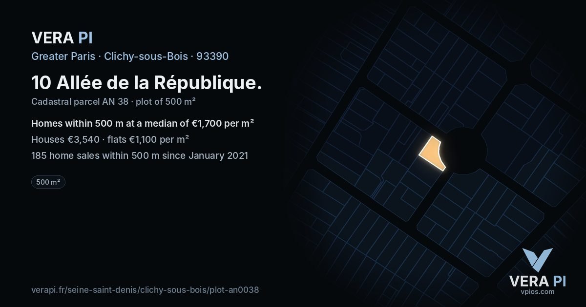 10 Allée de la République, Clichy-sous-Bois at night – the plot lit, the parcels around coloured by the prices near them