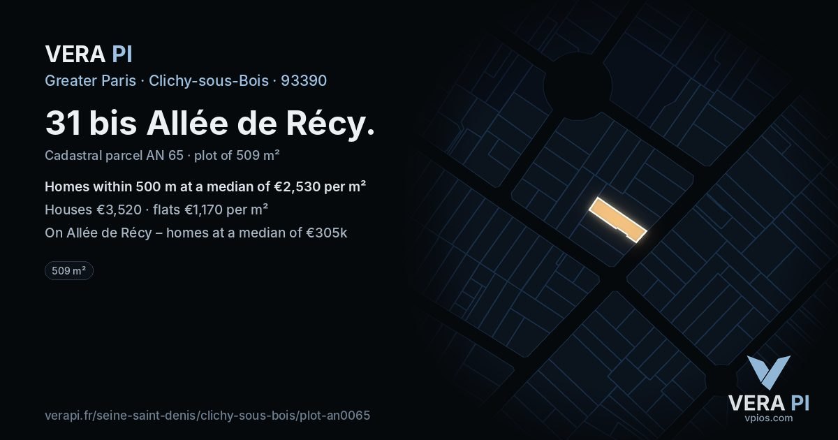 31 bis Allée de Récy, Clichy-sous-Bois at night – the plot lit, the parcels around coloured by the prices near them