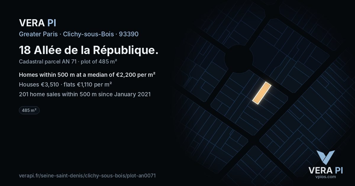 18 Allée de la République, Clichy-sous-Bois at night – the plot lit, the parcels around coloured by the prices near them