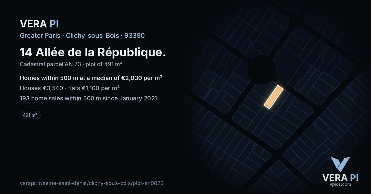 14 Allée de la République, Clichy-sous-Bois at night – the plot lit, the parcels around coloured by the prices near them