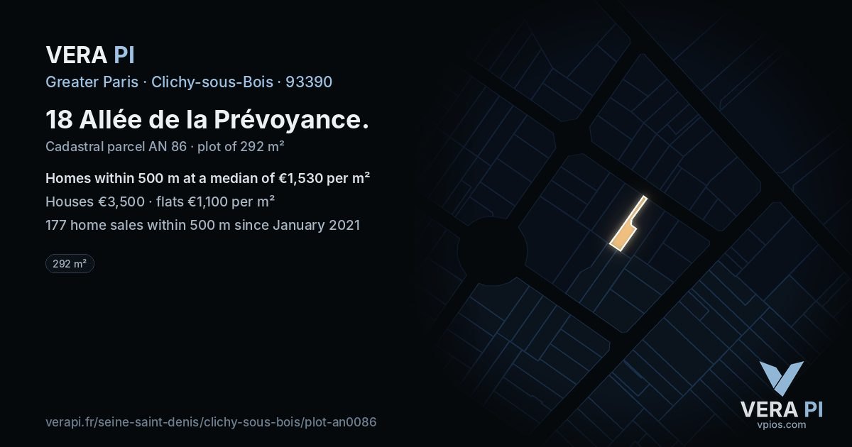 18 Allée de la Prévoyance, Clichy-sous-Bois at night – the plot lit, the parcels around coloured by the prices near them
