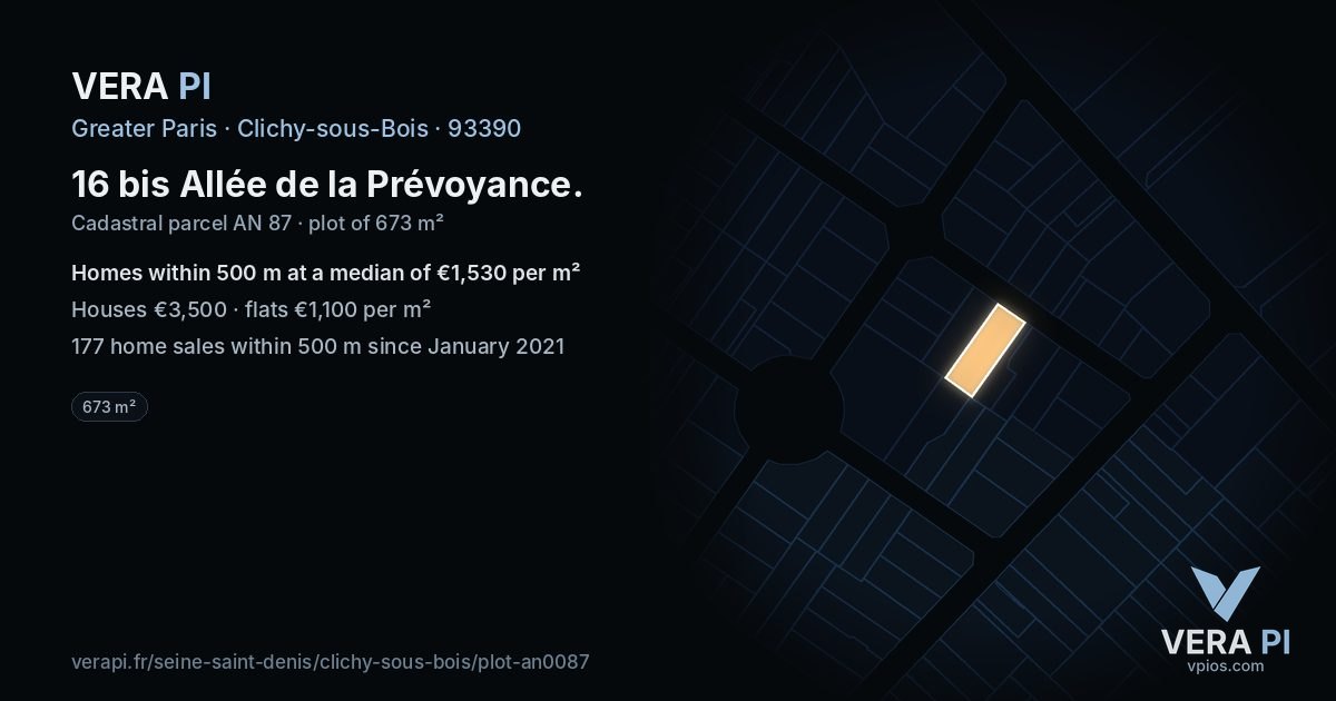 16 bis Allée de la Prévoyance, Clichy-sous-Bois at night – the plot lit, the parcels around coloured by the prices near them