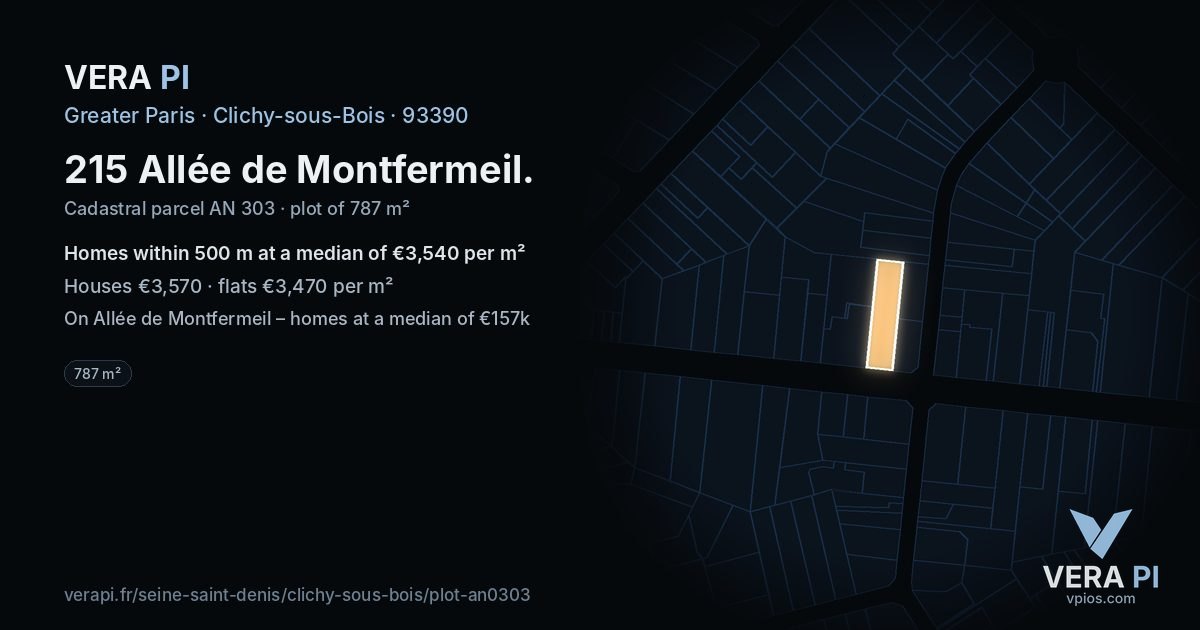 215 Allée de Montfermeil, Clichy-sous-Bois at night – the plot lit, the parcels around coloured by the prices near them