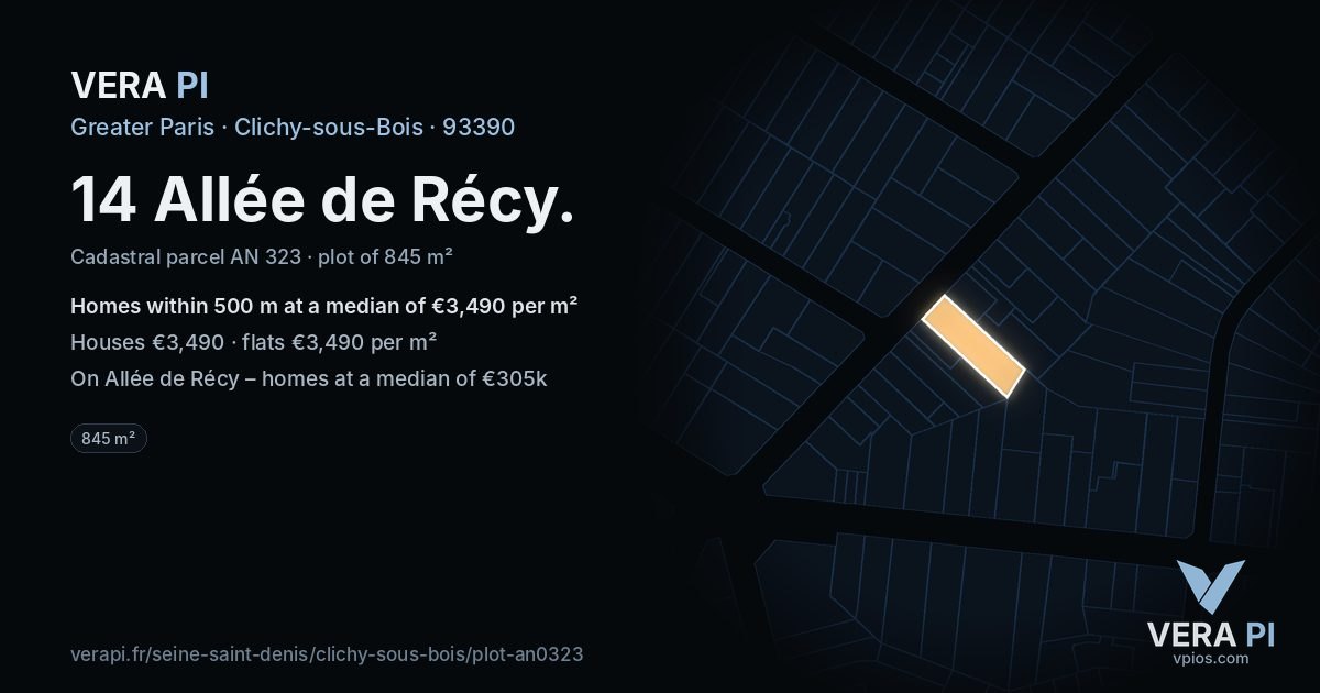 14 Allée de Récy, Clichy-sous-Bois at night – the plot lit, the parcels around coloured by the prices near them