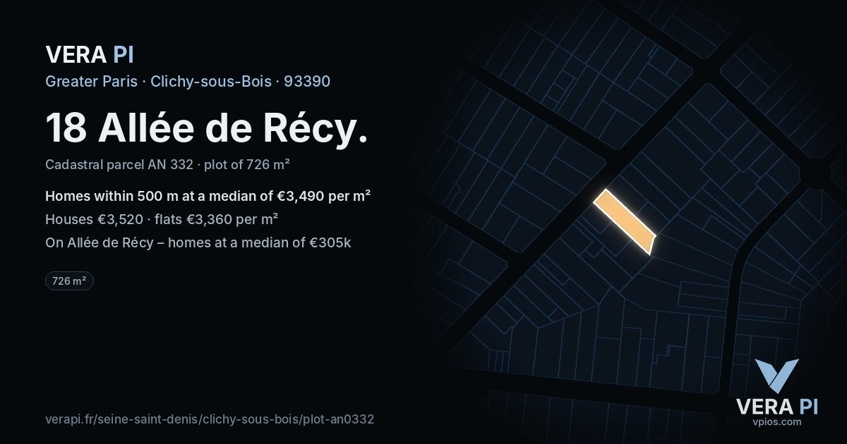 18 Allée de Récy, Clichy-sous-Bois at night – the plot lit, the parcels around coloured by the prices near them