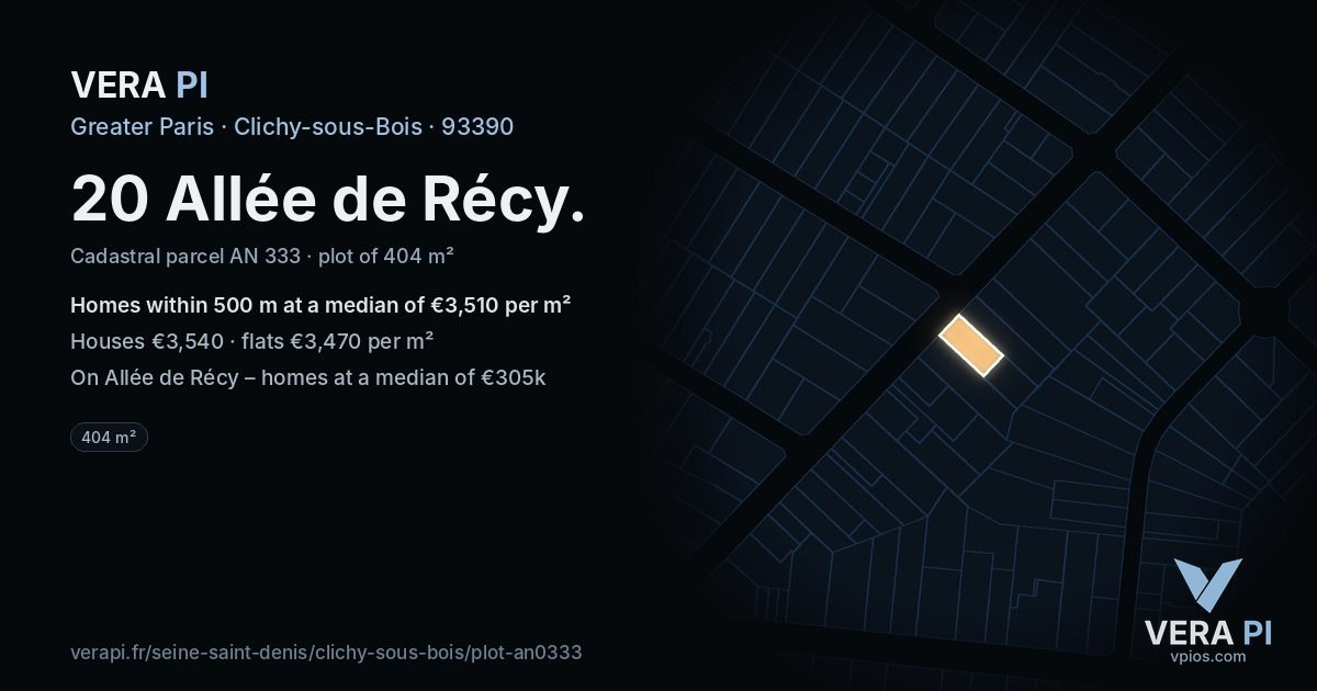 20 Allée de Récy, Clichy-sous-Bois at night – the plot lit, the parcels around coloured by the prices near them