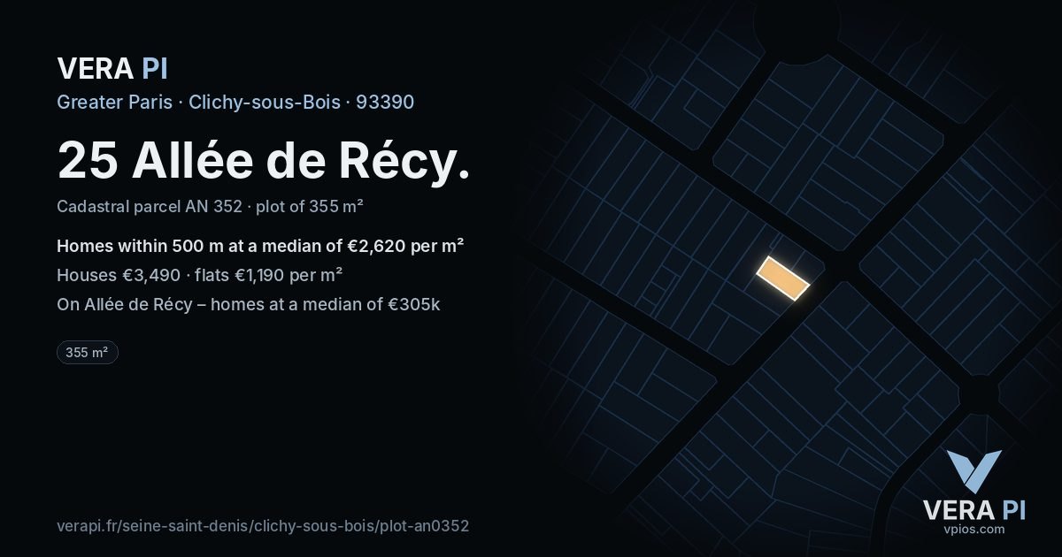 25 Allée de Récy, Clichy-sous-Bois at night – the plot lit, the parcels around coloured by the prices near them