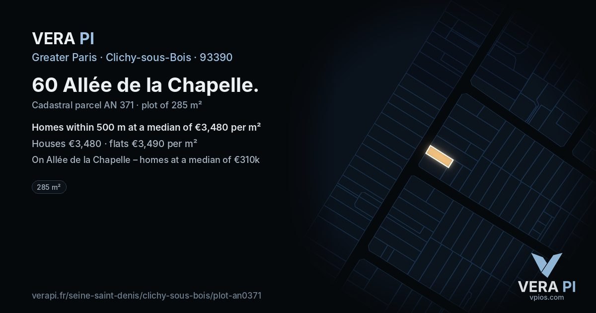 60 Allée de la Chapelle, Clichy-sous-Bois at night – the plot lit, the parcels around coloured by the prices near them