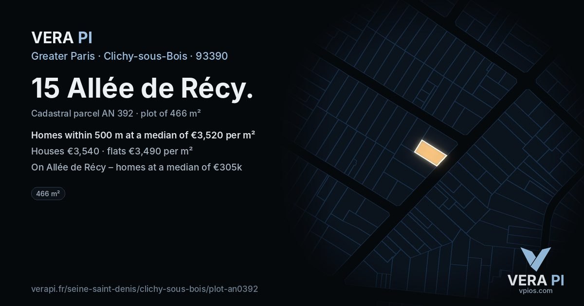 15 Allée de Récy, Clichy-sous-Bois at night – the plot lit, the parcels around coloured by the prices near them