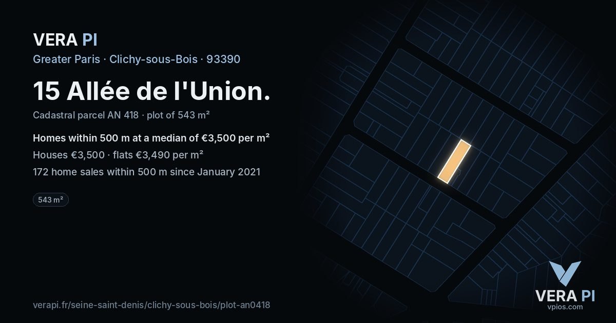 15 Allée de l'Union, Clichy-sous-Bois at night – the plot lit, the parcels around coloured by the prices near them