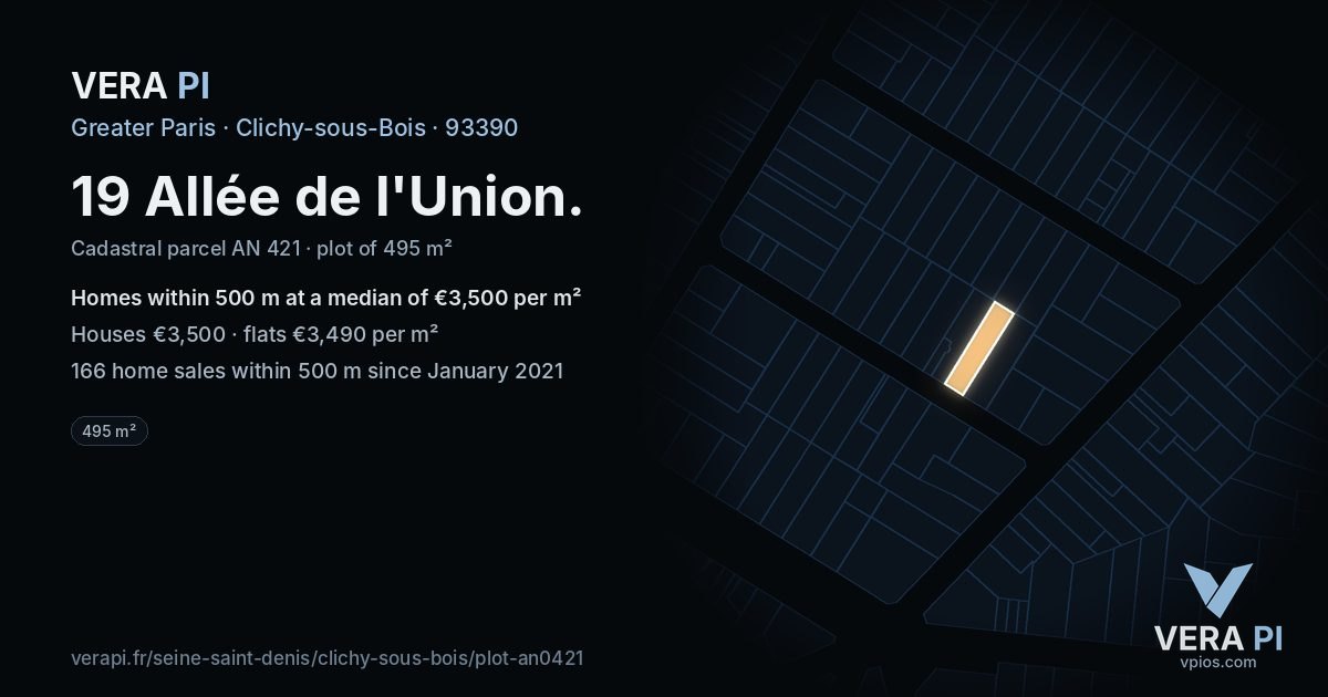 19 Allée de l'Union, Clichy-sous-Bois at night – the plot lit, the parcels around coloured by the prices near them