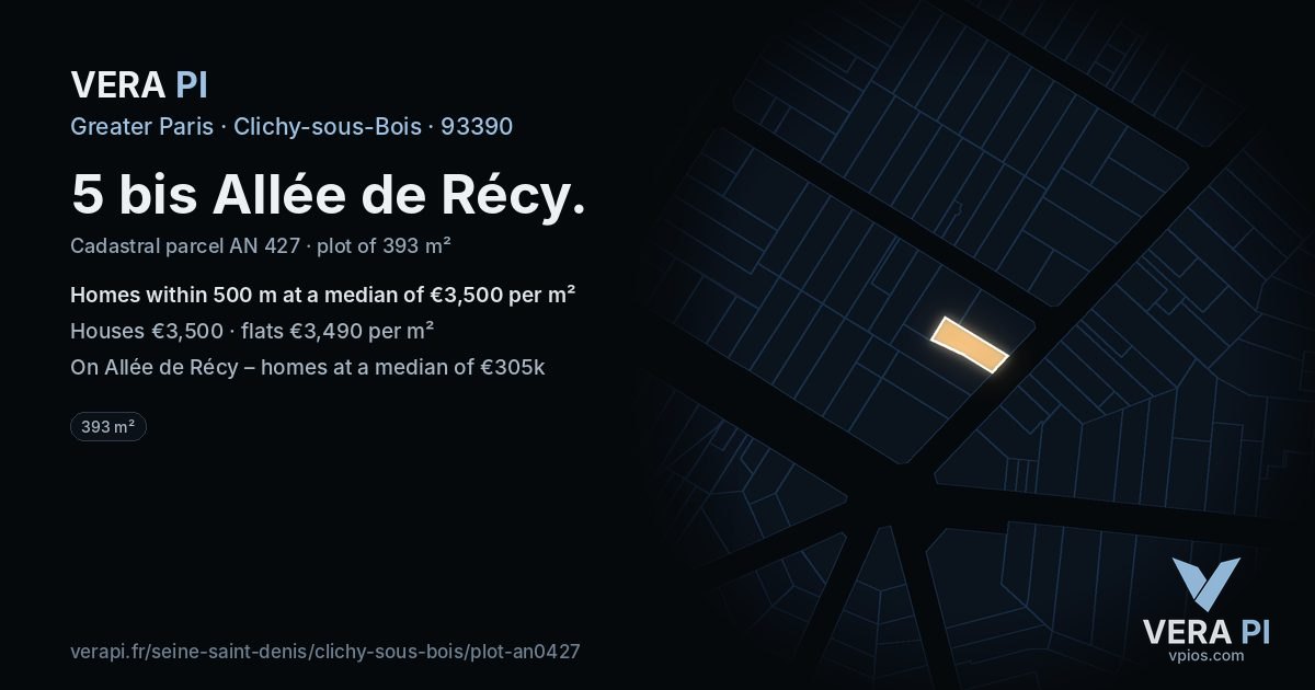 5 bis Allée de Récy, Clichy-sous-Bois at night – the plot lit, the parcels around coloured by the prices near them