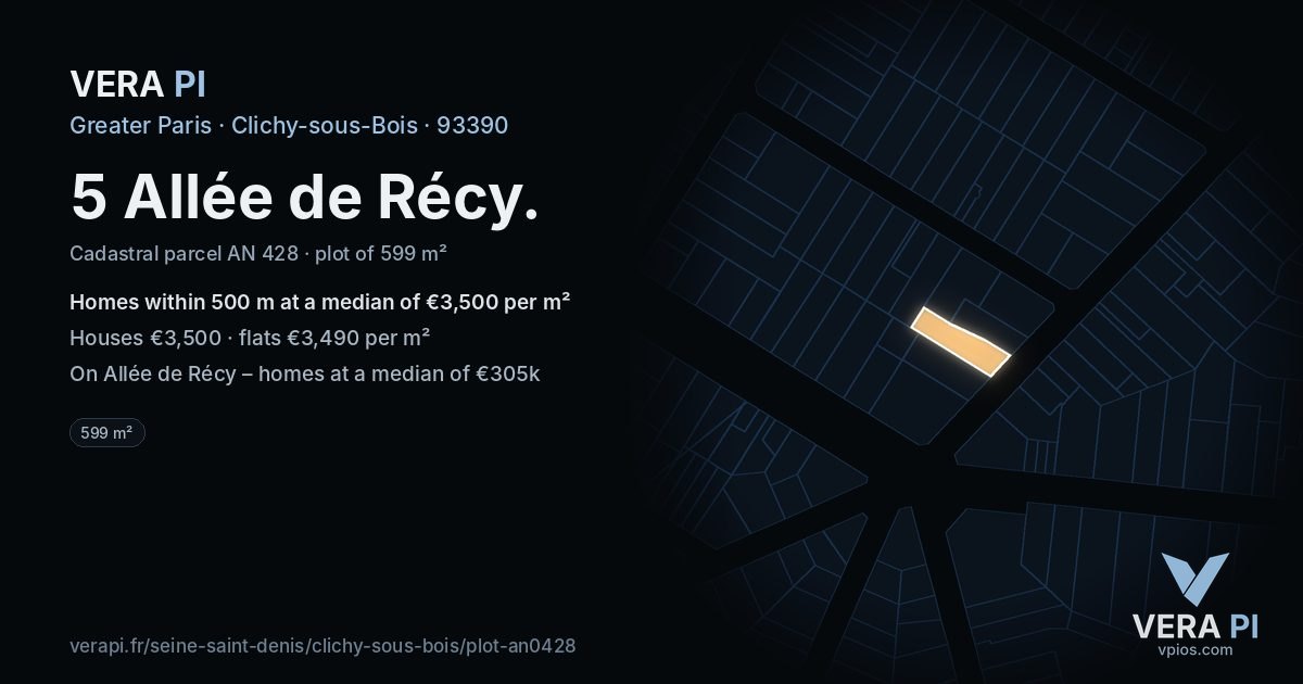 5 Allée de Récy, Clichy-sous-Bois at night – the plot lit, the parcels around coloured by the prices near them