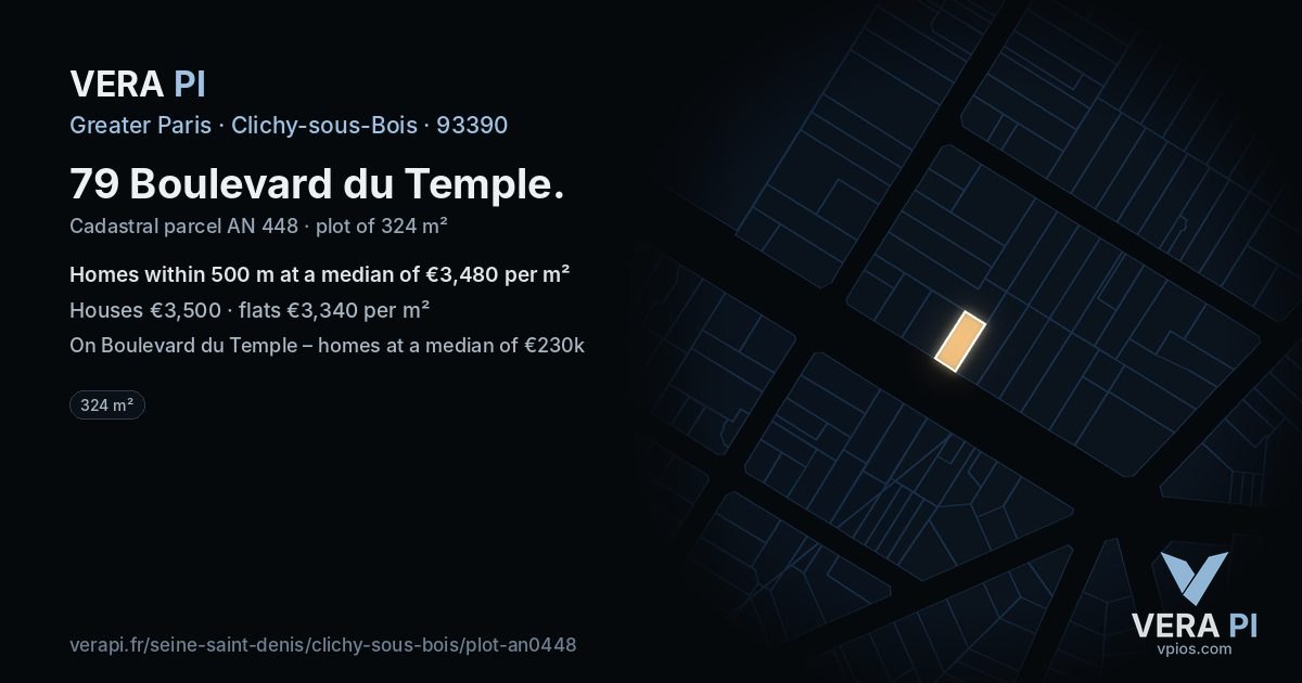 79 Boulevard du Temple, Clichy-sous-Bois at night – the plot lit, the parcels around coloured by the prices near them