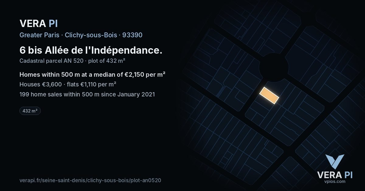 6 bis Allée de l'Indépendance, Clichy-sous-Bois at night – the plot lit, the parcels around coloured by the prices near them