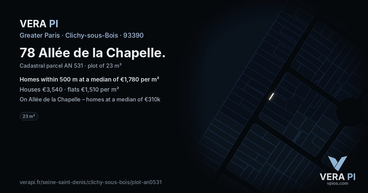 78 Allée de la Chapelle, Clichy-sous-Bois at night – the plot lit, the parcels around coloured by the prices near them
