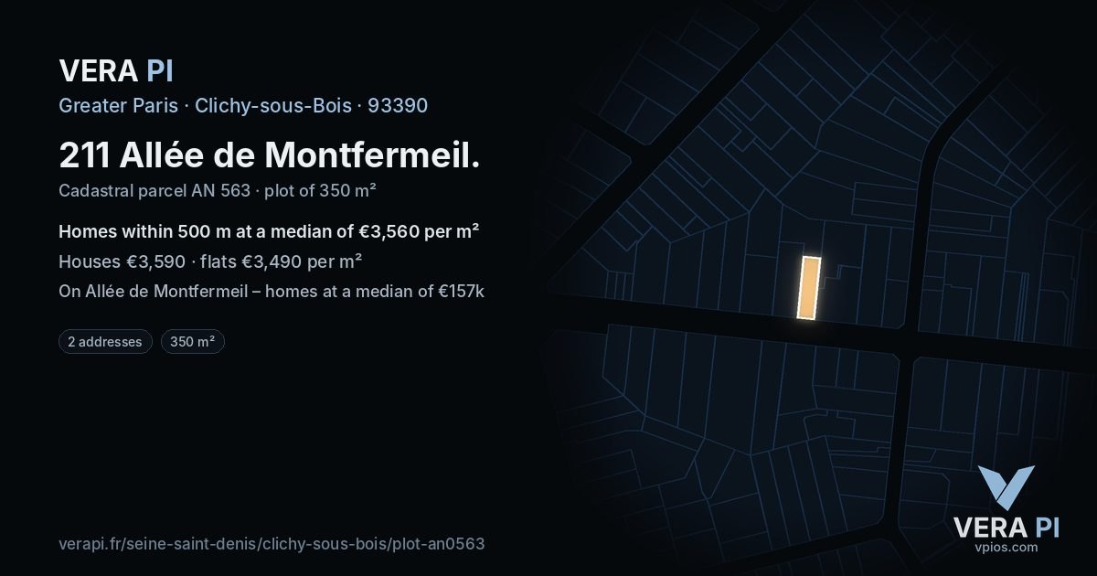 211 Allée de Montfermeil, Clichy-sous-Bois at night – the plot lit, the parcels around coloured by the prices near them