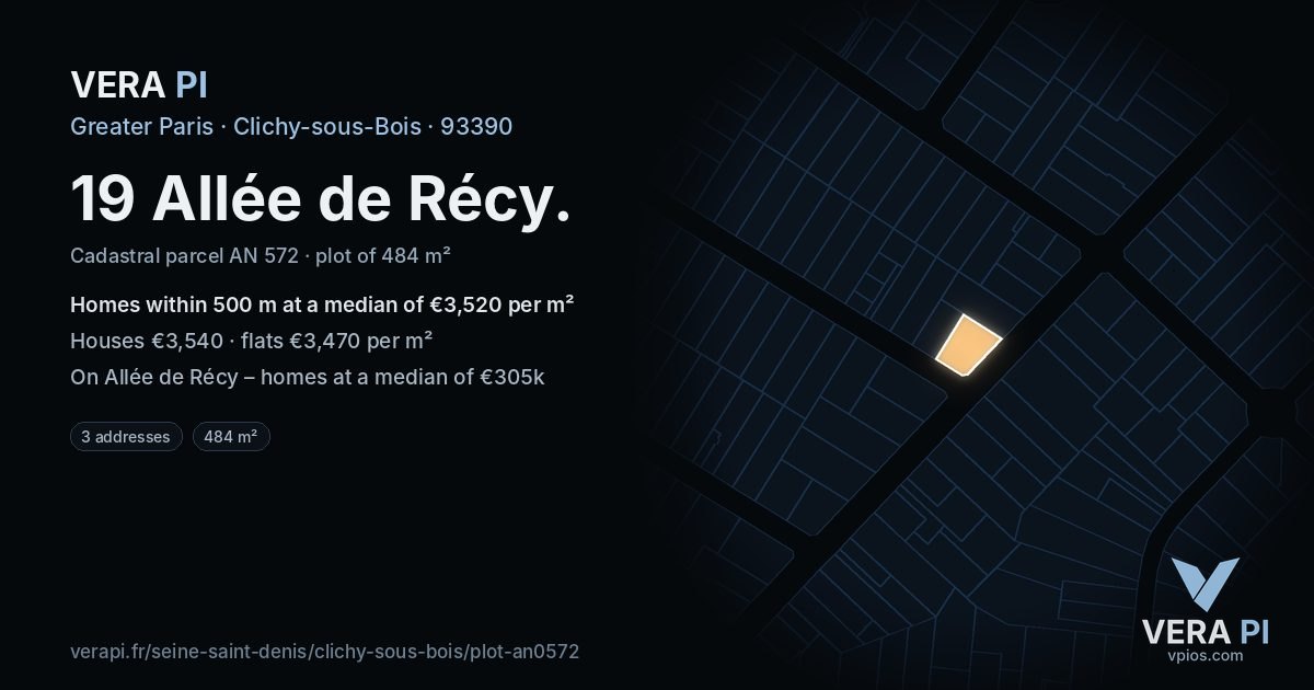 19 Allée de Récy, Clichy-sous-Bois at night – the plot lit, the parcels around coloured by the prices near them
