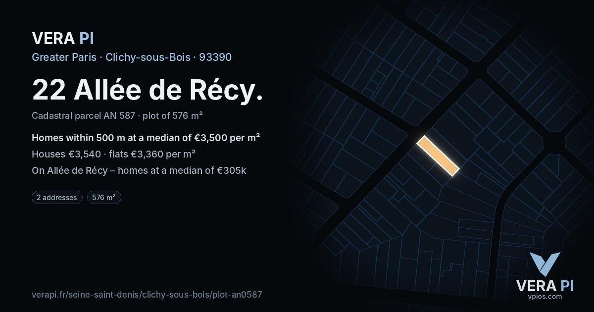 22 Allée de Récy, Clichy-sous-Bois at night – the plot lit, the parcels around coloured by the prices near them