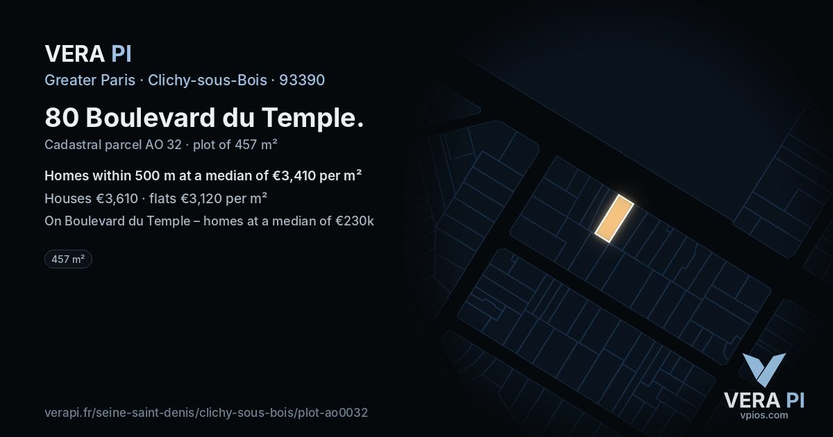 80 Boulevard du Temple, Clichy-sous-Bois at night – the plot lit, the parcels around coloured by the prices near them