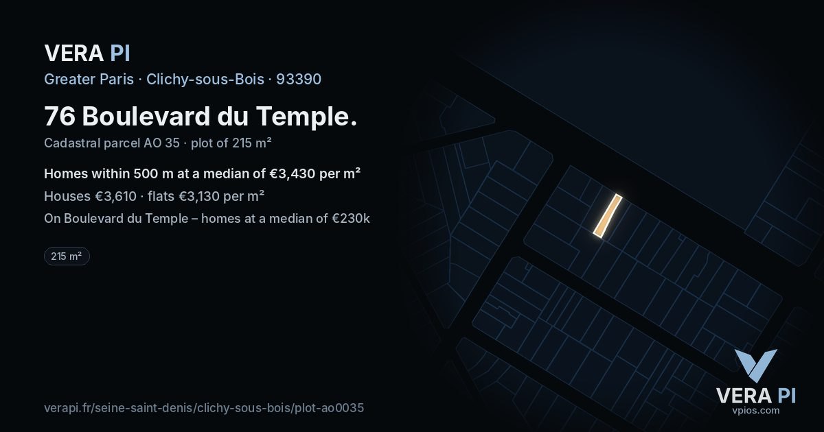 76 Boulevard du Temple, Clichy-sous-Bois at night – the plot lit, the parcels around coloured by the prices near them