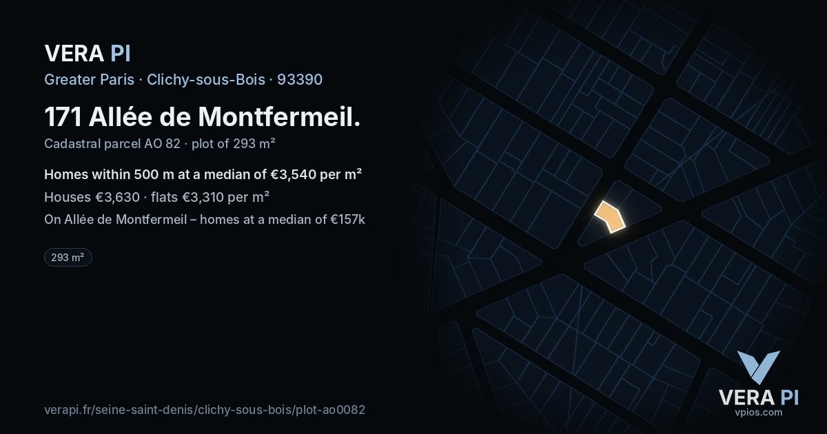 171 Allée de Montfermeil, Clichy-sous-Bois at night – the plot lit, the parcels around coloured by the prices near them