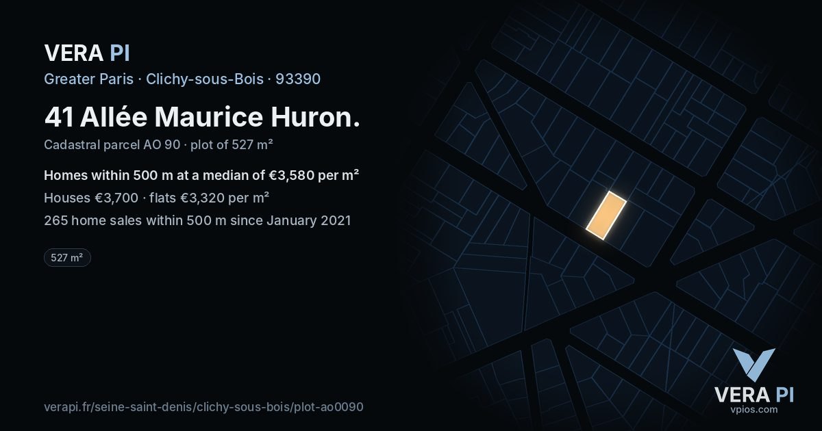 41 Allée Maurice Huron, Clichy-sous-Bois at night – the plot lit, the parcels around coloured by the prices near them