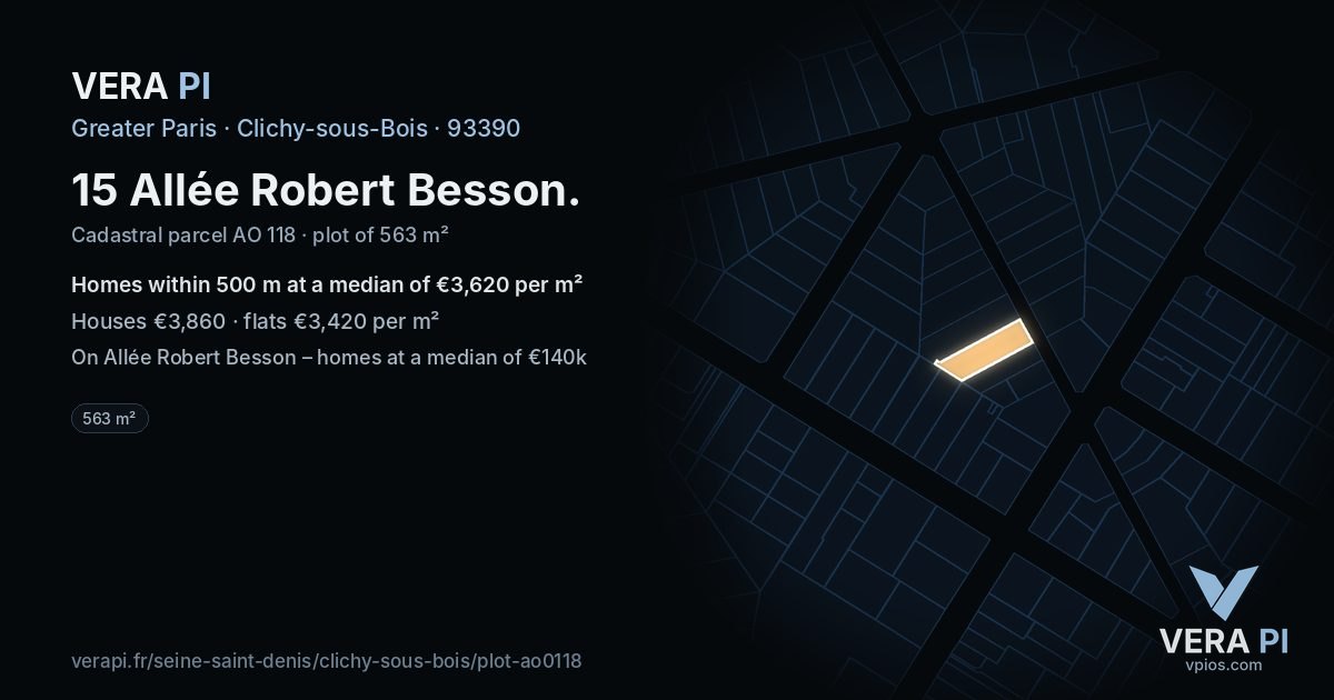 15 Allée Robert Besson, Clichy-sous-Bois at night – the plot lit, the parcels around coloured by the prices near them