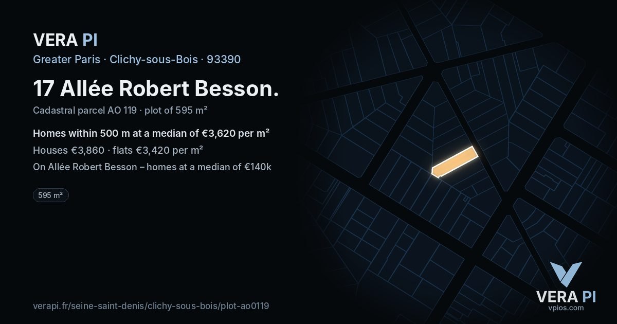 17 Allée Robert Besson, Clichy-sous-Bois at night – the plot lit, the parcels around coloured by the prices near them