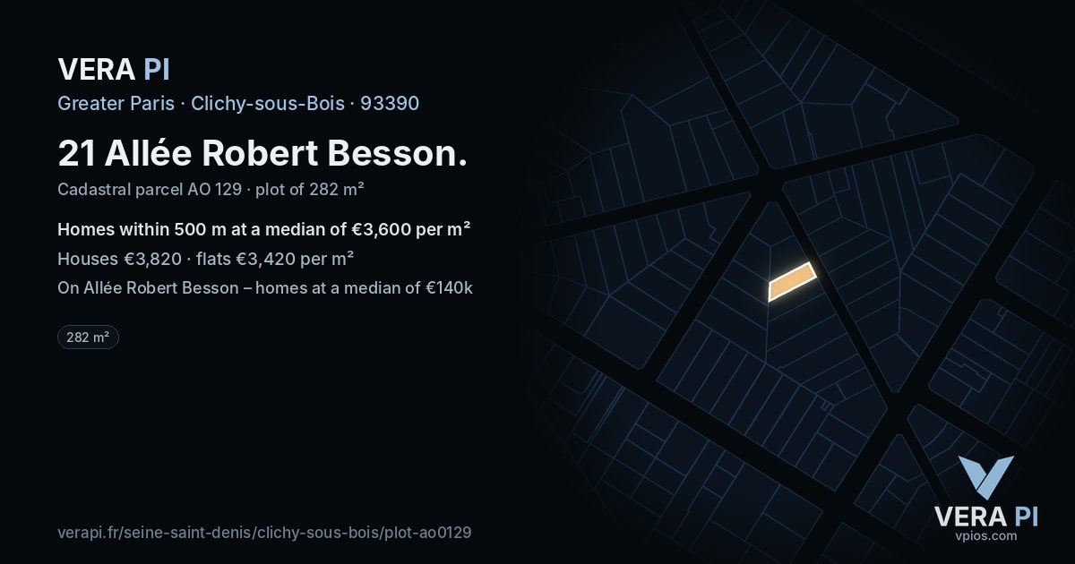 21 Allée Robert Besson, Clichy-sous-Bois at night – the plot lit, the parcels around coloured by the prices near them