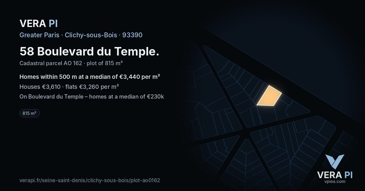 58 Boulevard du Temple, Clichy-sous-Bois at night – the plot lit, the parcels around coloured by the prices near them