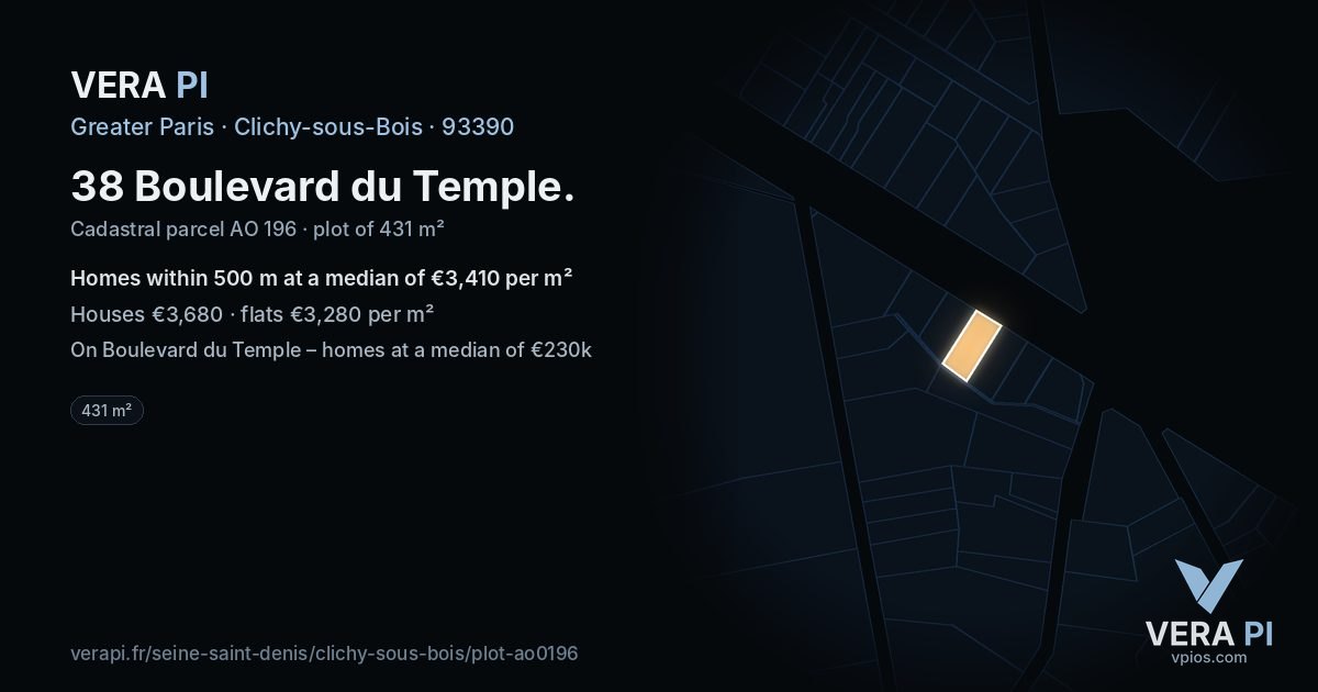 38 Boulevard du Temple, Clichy-sous-Bois at night – the plot lit, the parcels around coloured by the prices near them